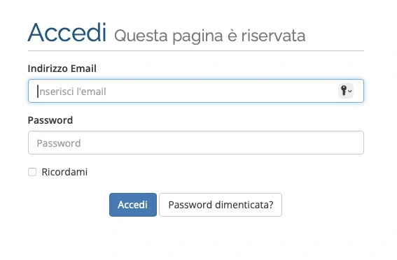 immagine che mostra il pannello in cui inserire login e password per accedere all'area clienti wp-hosting